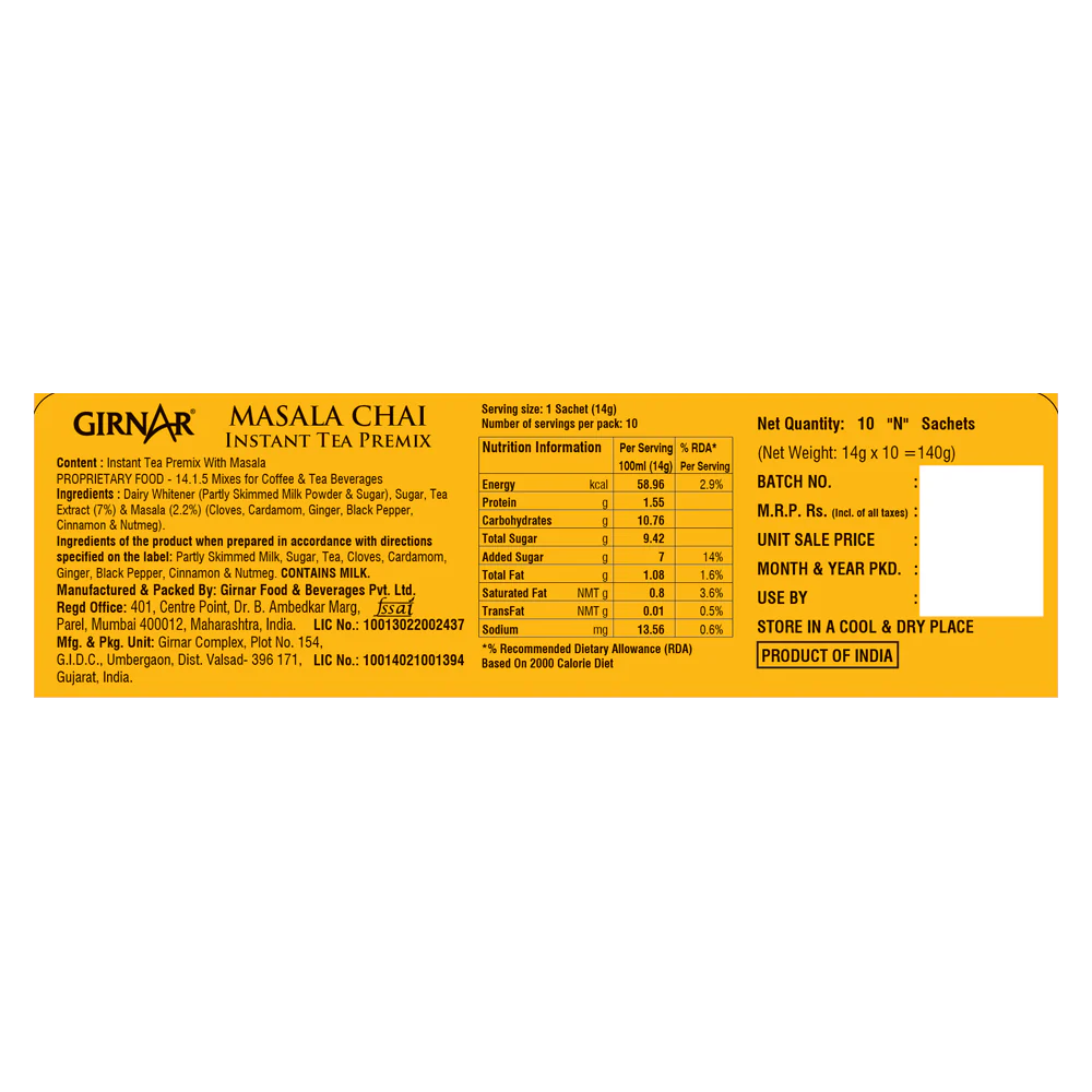 Premezcla de té instantáneo Girnar con masala