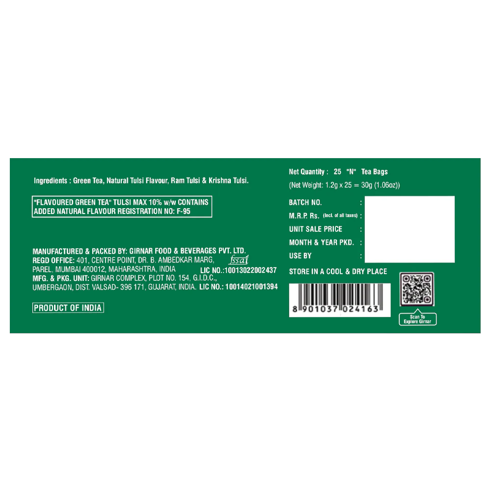 Bolsitas de té verde Girnar - Tulsi 