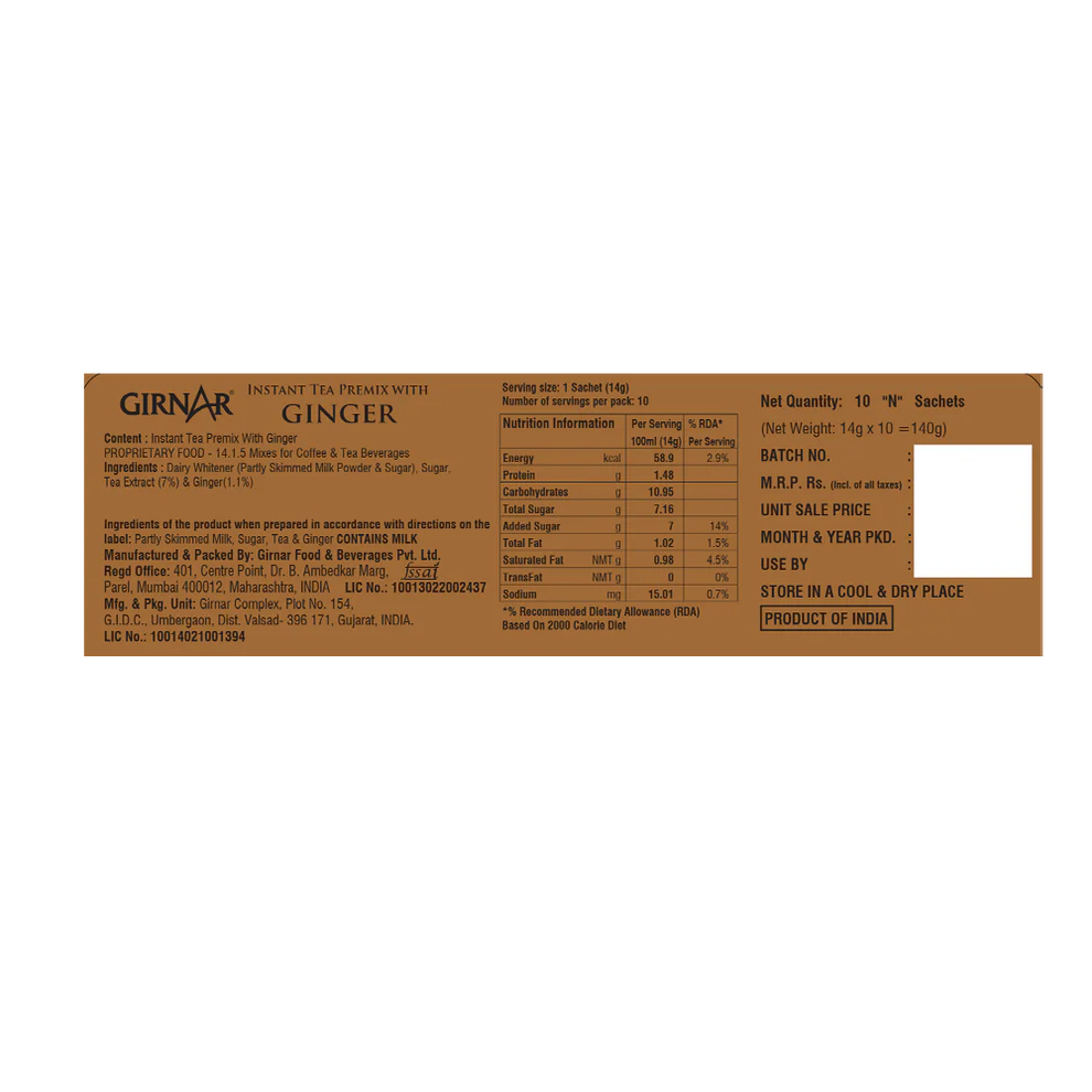 Premezcla de té instantáneo Girnar con jengibre 